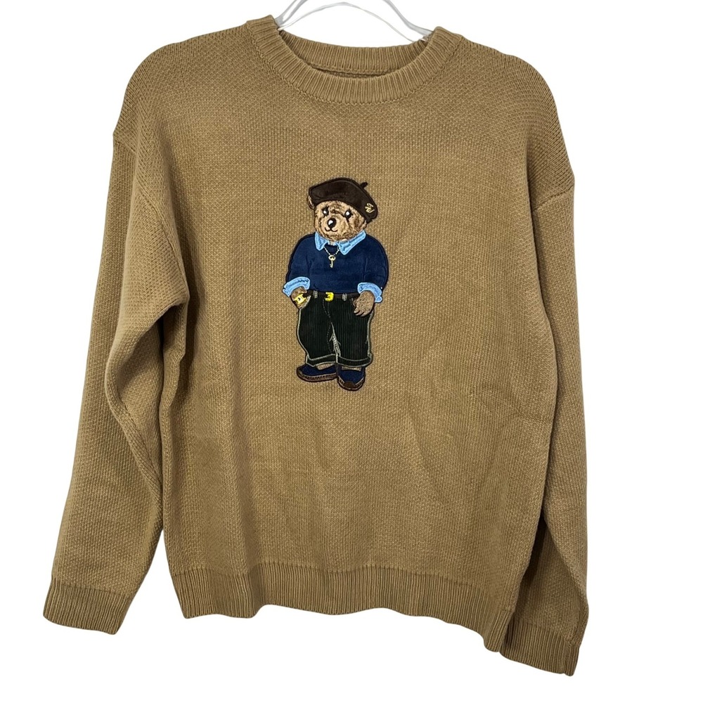 Velvet‎ Corduroy Embroidered Large Bear Crew Neck Sweater Men's Size Medium